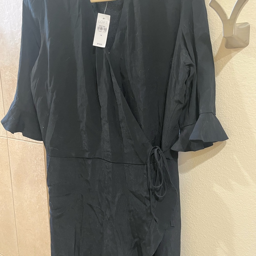 LOFT Black Long Sleeve Wrap Dress